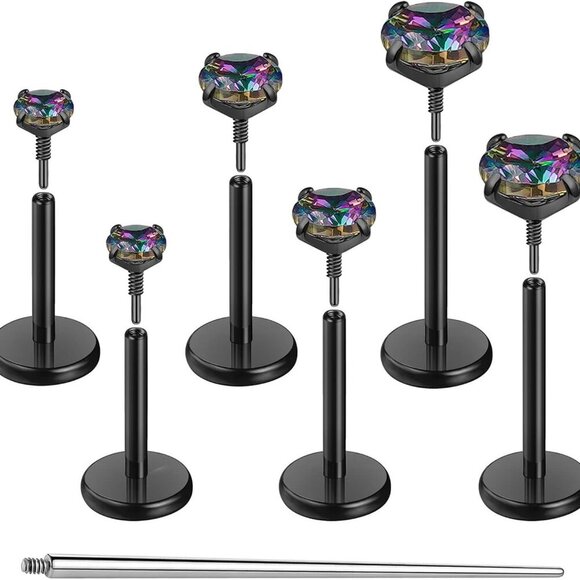 20G 18G 16G Flat Back Earrings Stud Nose Ring Titanium Internal Thread Tragus La - Picture 1 of 6